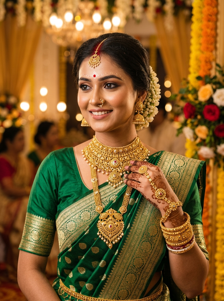 सोने का हार पहने model